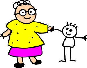 Grandma and child stick figures