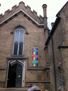 Church with pride flag