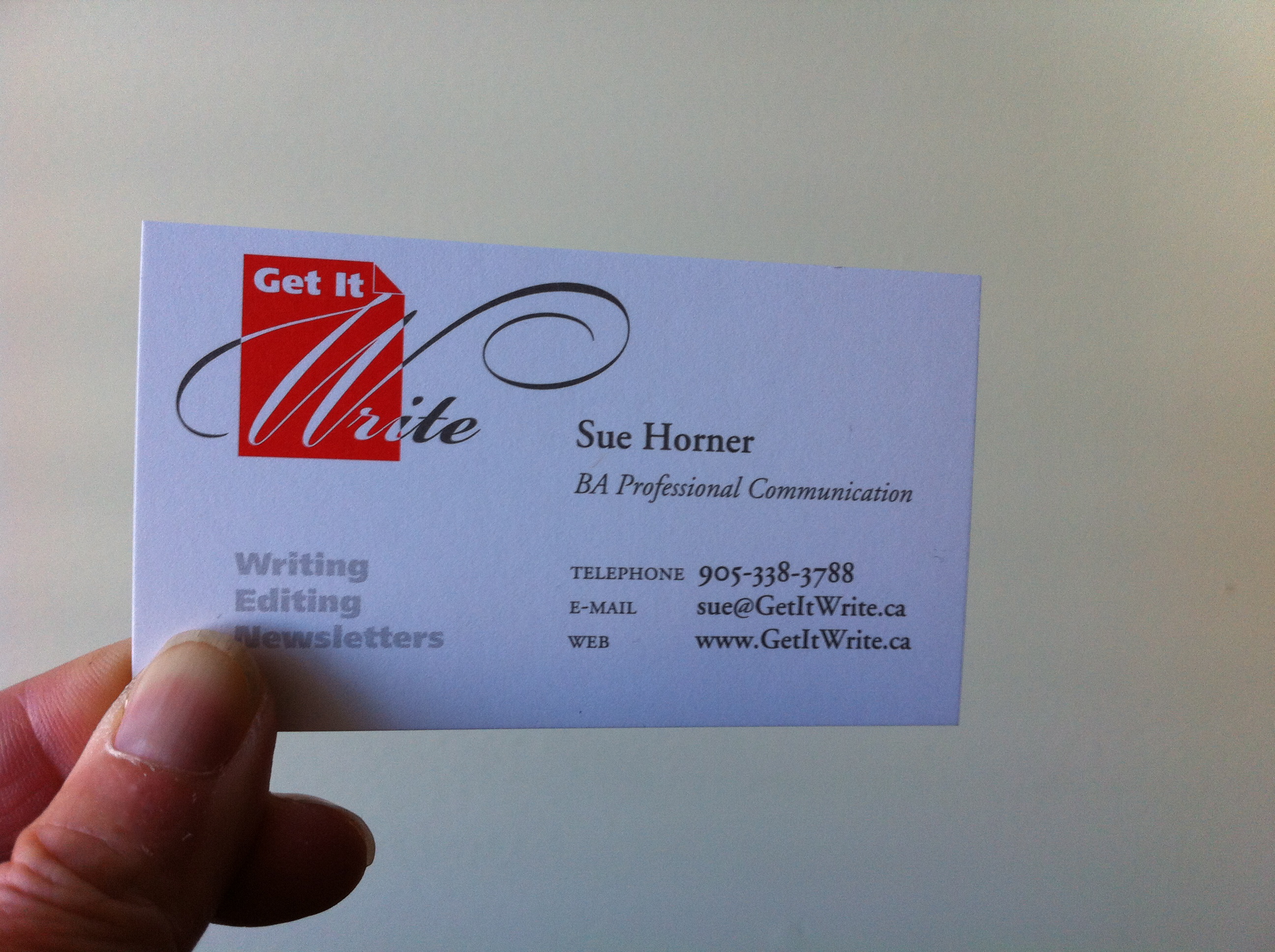 Sue's business card