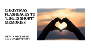 Hands form a heart; text says "Christmas flashbacks to 'life is short' memories, new in December 2022 Wordnerdery