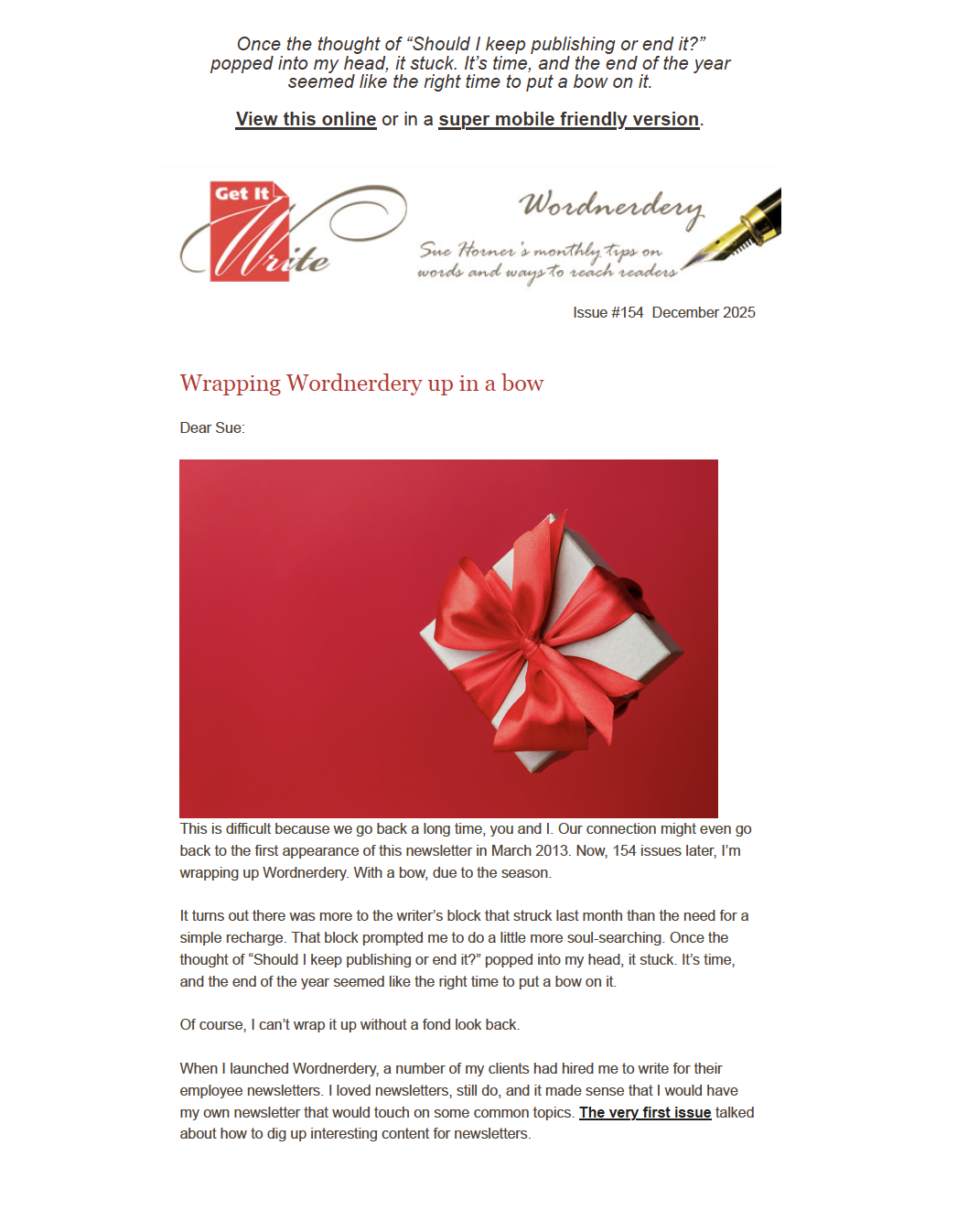 Screenshot of the December 2025 issue of Wordnerdery.